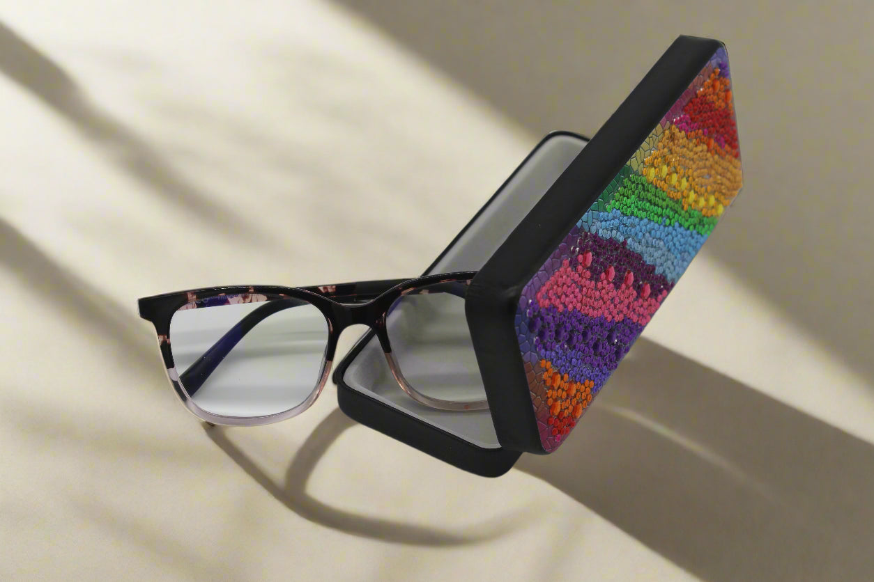 Adorned Diamond Art Rainbow Eye Glass Case