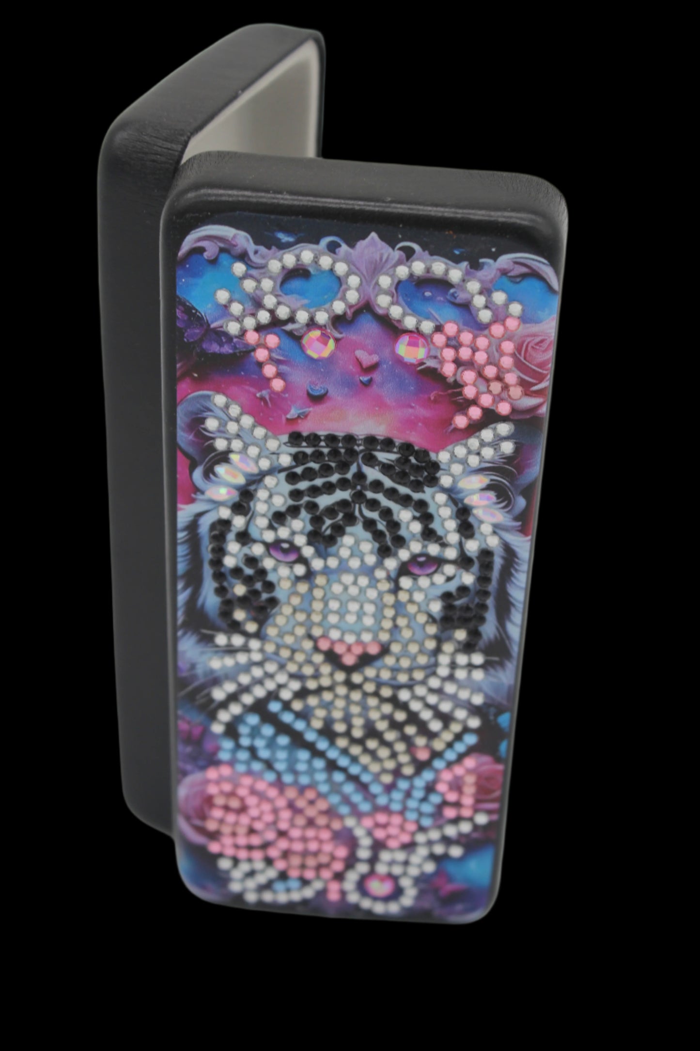 Brilliantly Adorned Diamond Art  Tiger Eye Glass Case