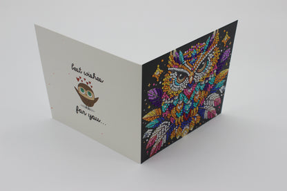 Stunning Multi Colored Owl Black and Silver Best Wishes Greeting Card