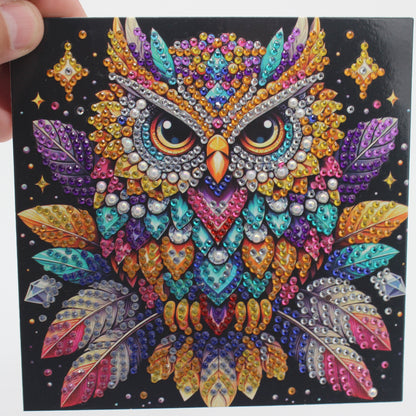 Stunning Multi Colored Owl Black and Silver Best Wishes Greeting Card