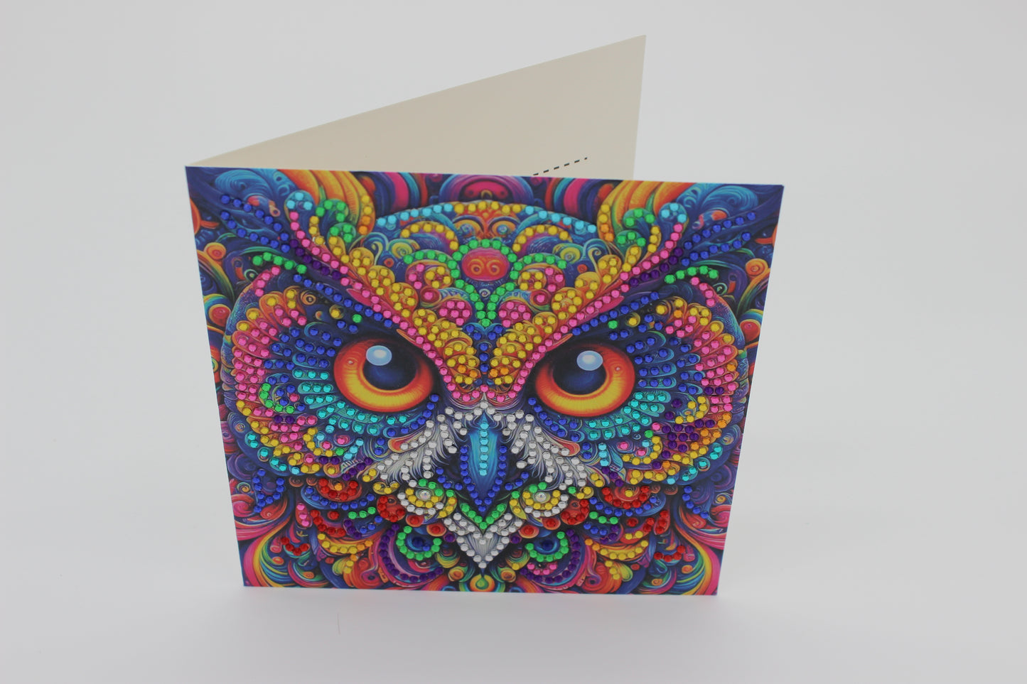 Stunning Multi Colored Owl Pink and Blue Best Wishes Greeting Card