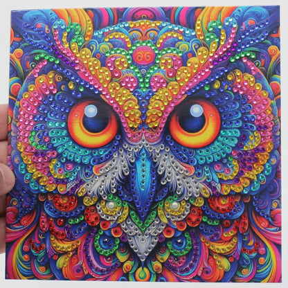 Stunning Multi Colored Owl Pink and Blue Best Wishes Greeting Card