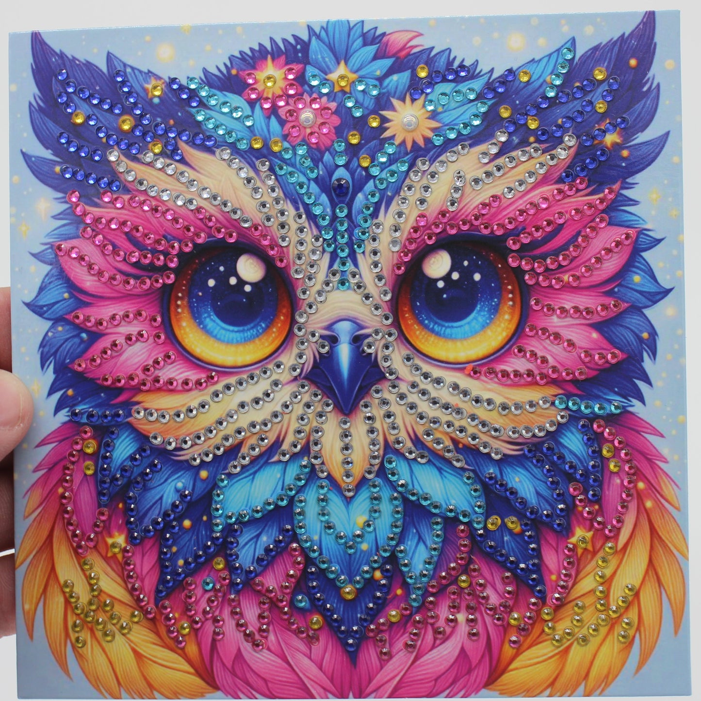 Stunning Multi Colored Owl Blue and Pink Best Wishes Greeting Card