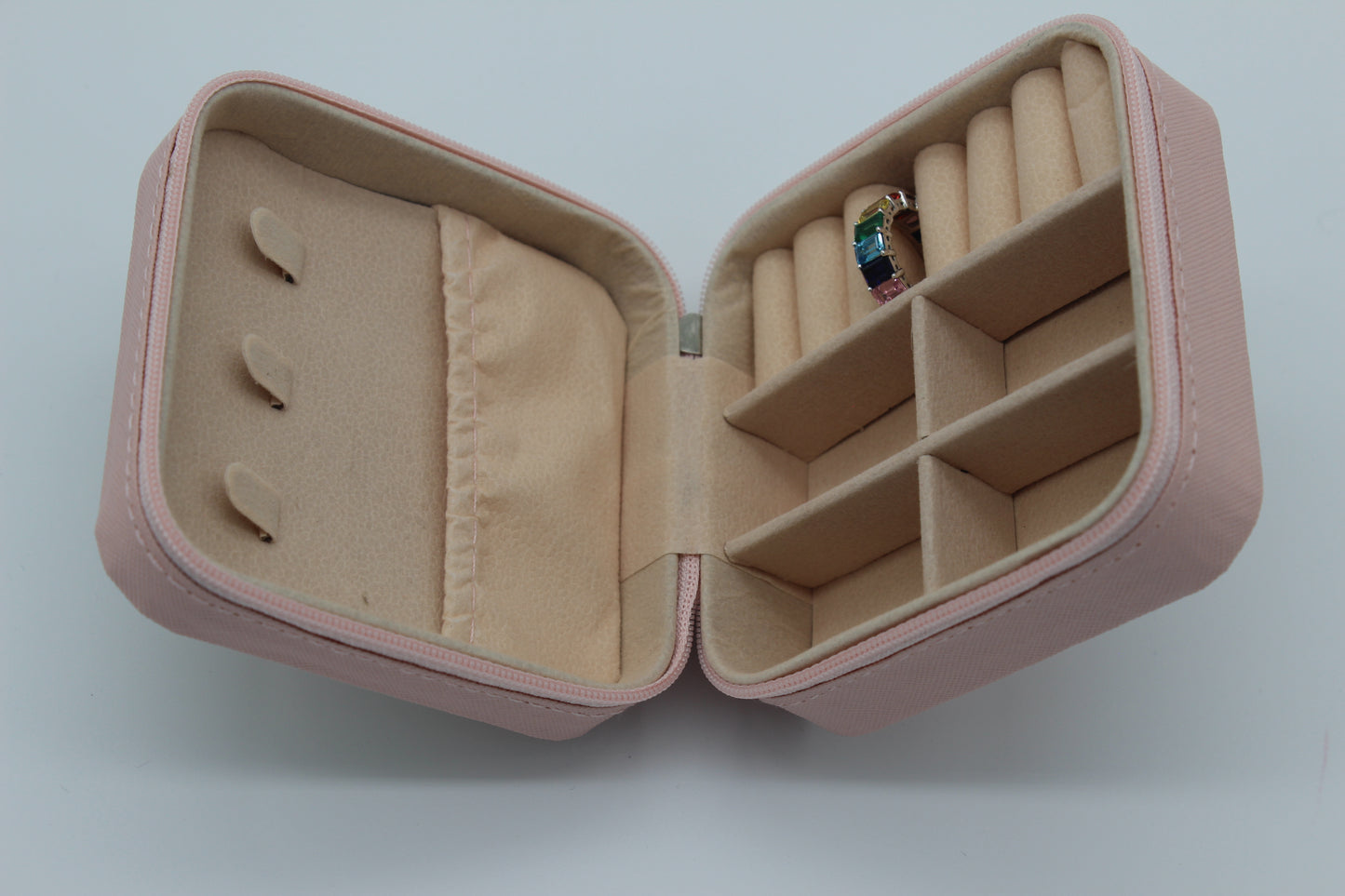 Portable Rhinestone Diamond Art Jewelry Storage Box with a Gorgeous Pink Flower Spray