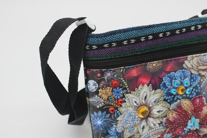 Colorful Diamond Art Shoulder Bag with Beautiful Flowers Silver and Red Flowers