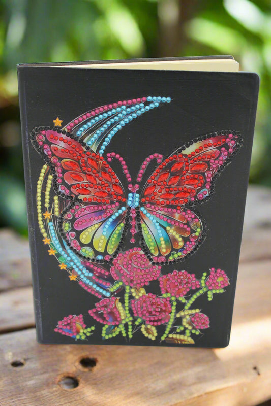 Diamond Art Journal with Multi Colored Butterfly and Red Roses