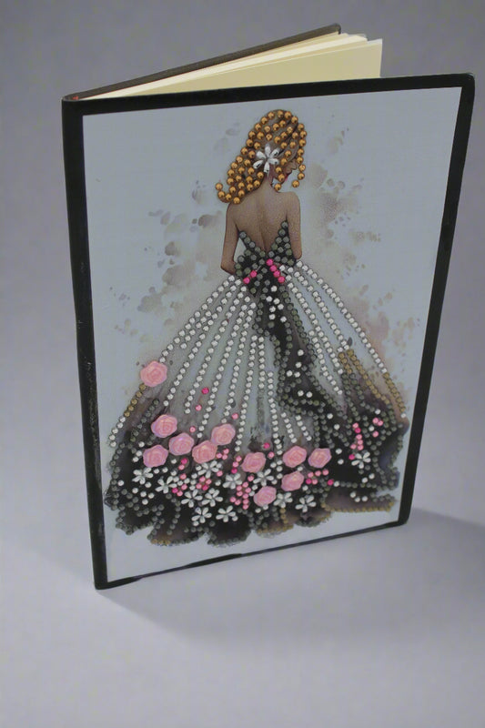 Diamond Art Journal with Beautiful Young Lady and a Lovely Dress Adorned with Pink Flowers