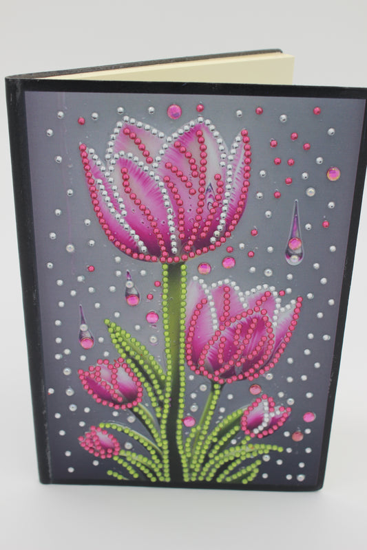 Diamond Art Journal With Pink Tulips with small Silver and Pink Stones