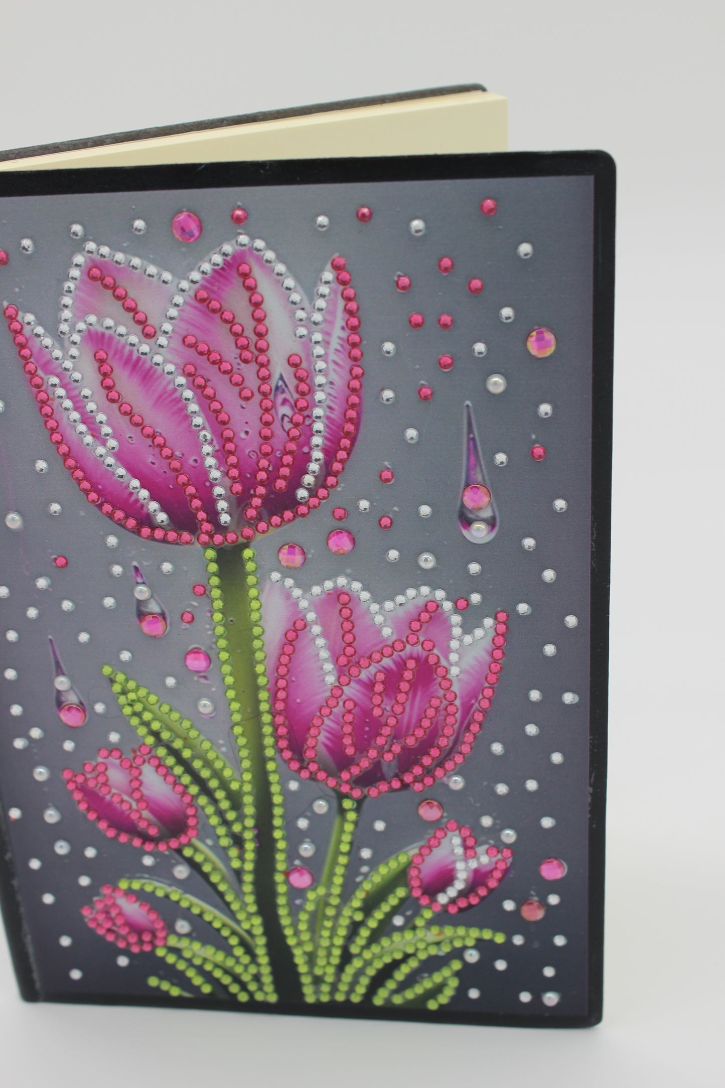 Diamond Art Journal With Pink Tulips with small Silver and Pink Stones