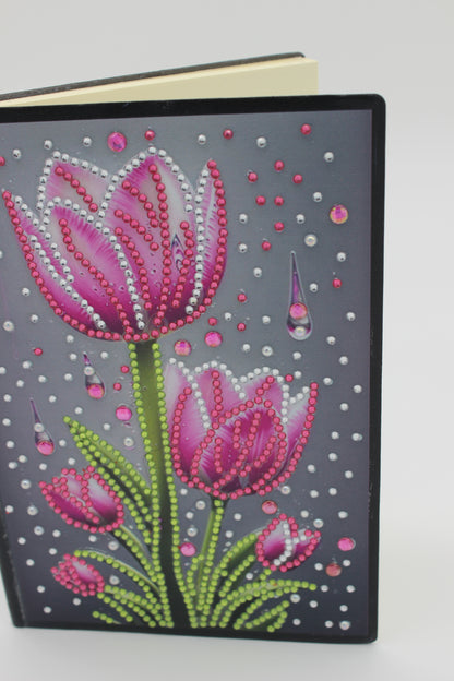 Diamond Art Journal With Pink Tulips with small Silver and Pink Stones