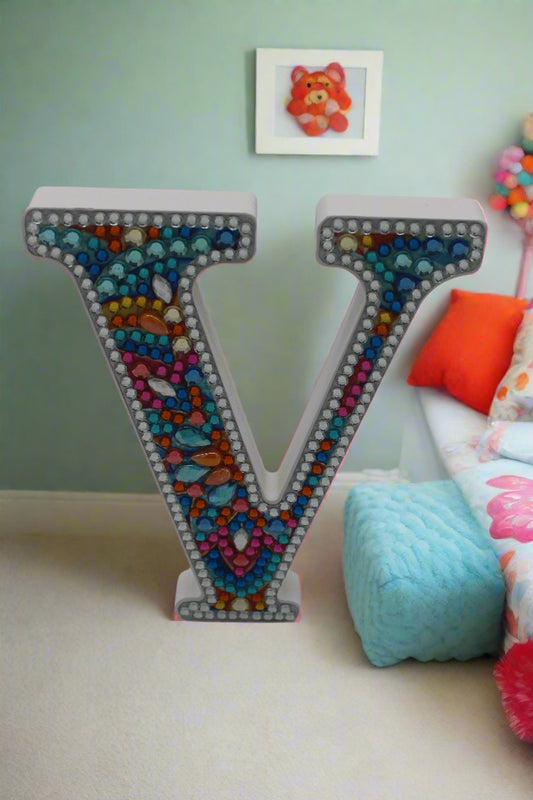 Wooden Craft Gem Diamond Art Letter V