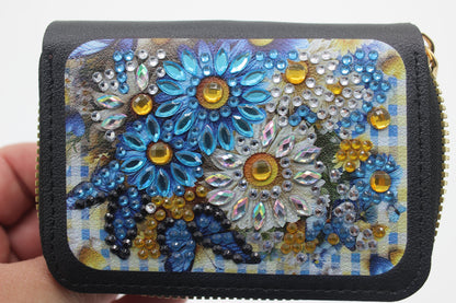 Cute Diamond Art Wallet with Blue and White Flowers