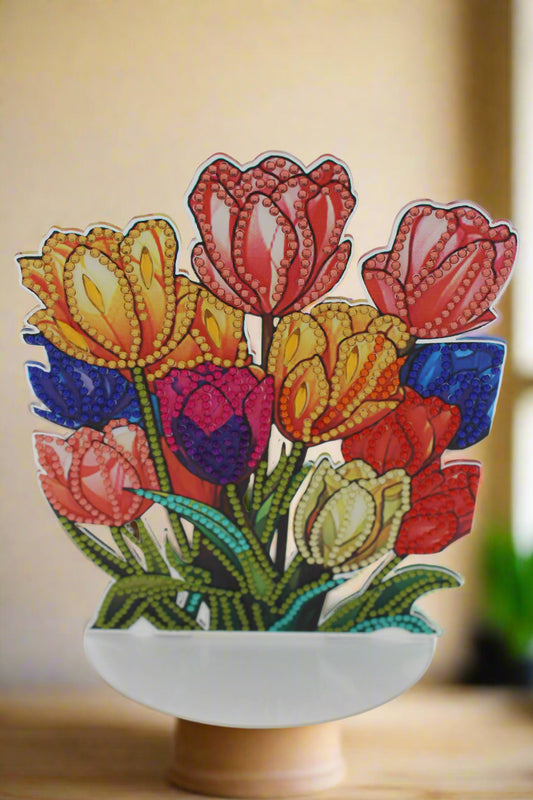 Free Standing Multi Colored Diamond Art Tulip Bouquet