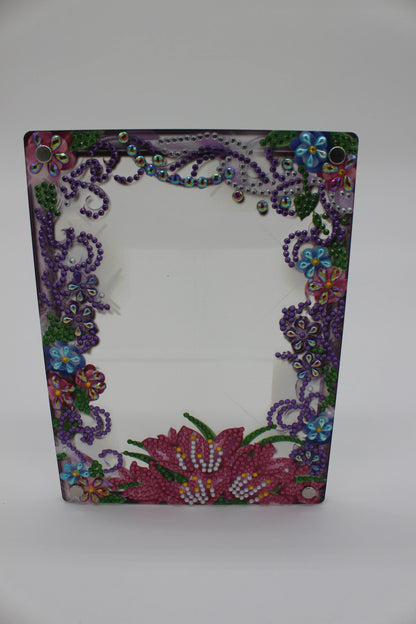 Diamond Art Clear Frame With Pink and Green Flowers