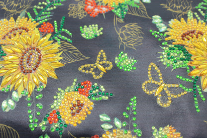 Clutch Diamond Art Black Purse with Yellow Flowers and Butterflies