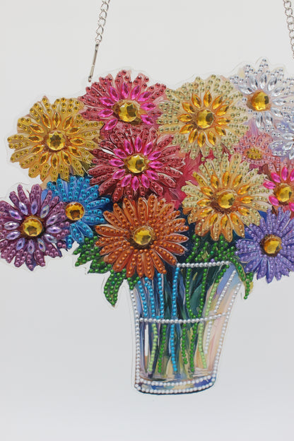Multi Colored Hanging Diamond Art Flower Bouquet with Sea thru Vase