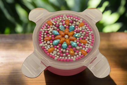 Diamond Art Custom Design Multi Purpose Divided Container with Pink White Teal Stones