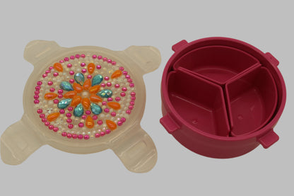 Diamond Art Custom Design Multi Purpose Divided Container with Pink White Teal Stones