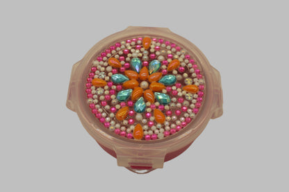 Diamond Art Custom Design Multi Purpose Divided Container with Pink White Teal Stones