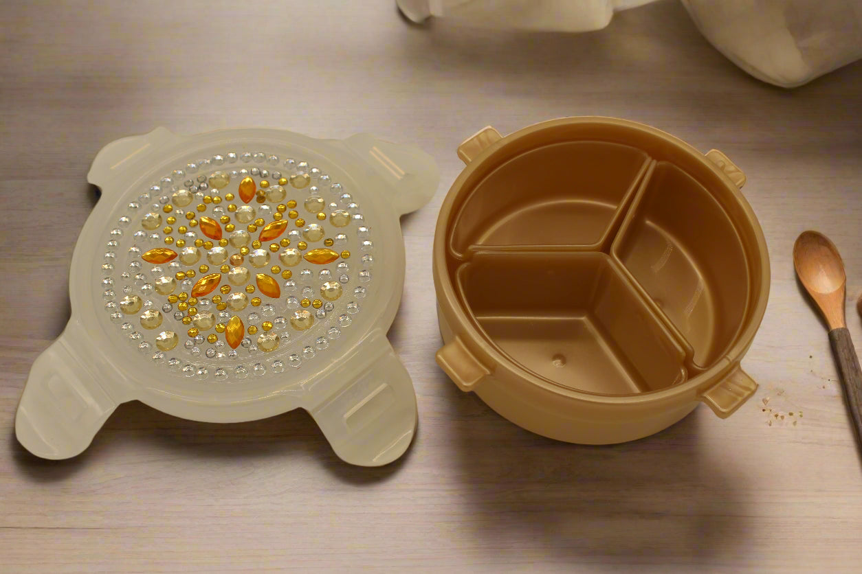 Diamond Art Custom Design Multi Purpose Divided Container Gold Yellow and Clear Stones