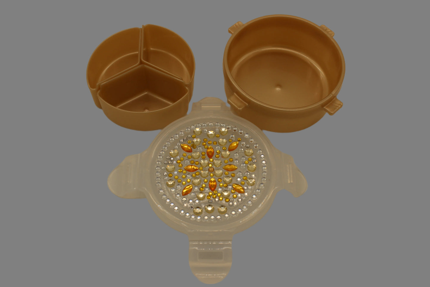 Diamond Art Custom Design Multi Purpose Divided Container Gold Yellow and Clear Stones