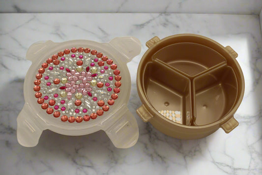 Diamond Art Custom Design Multi Purpose Divided Container Rose Pink and Clear Stones