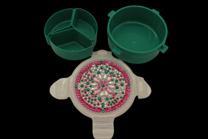 Diamond Art Custom Design Multi Purpose Divided Container Pink Green and Silver Stones
