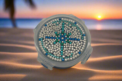 Diamond Art Custom Design Multi Purpose Divided Container Blue Green and Silver Stones
