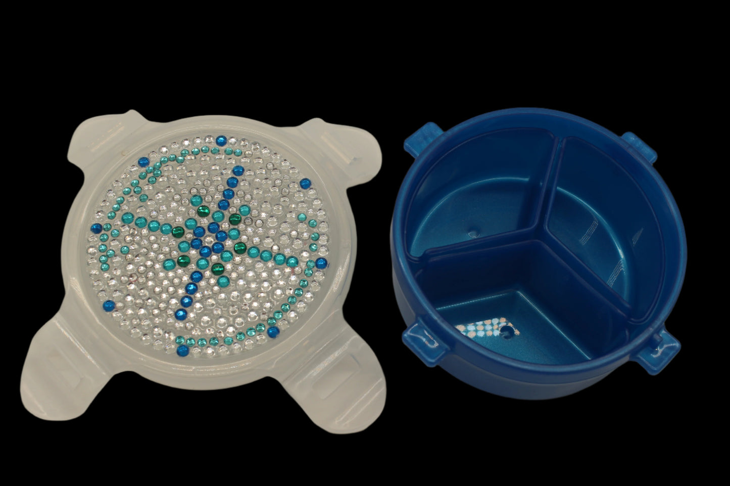 Diamond Art Custom Design Multi Purpose Divided Container Blue Green and Silver Stones