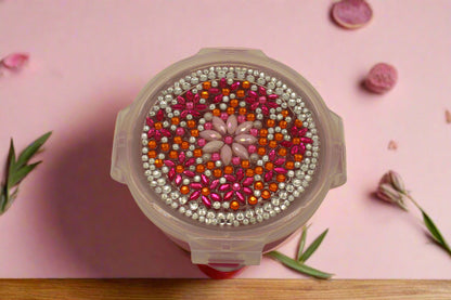 Diamond Art Custom Design Multi Purpose Divided Container Pink Red and Silver Stones