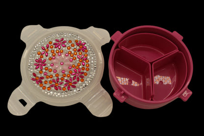 Diamond Art Custom Design Multi Purpose Divided Container Pink Red and Silver Stones