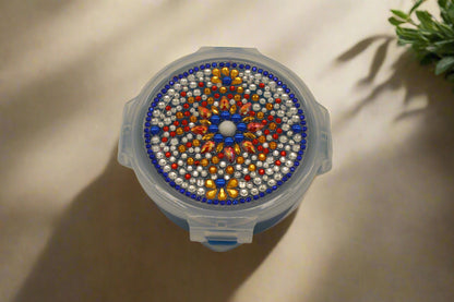 Diamond Art Custom Design Multi Purpose Divided Container Blue Red Silver Rhinestones