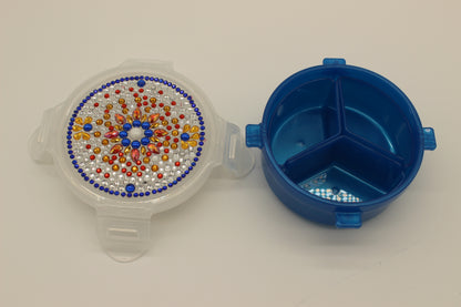 Diamond Art Custom Design Multi Purpose Divided Container Blue Red Silver Rhinestones