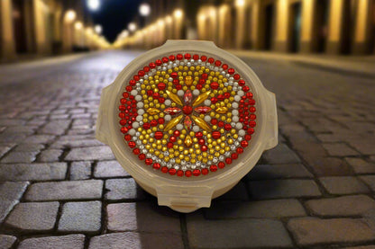 Diamond Art Custom Design Multi Purpose Divided Container Yellow Red and Silver Stones