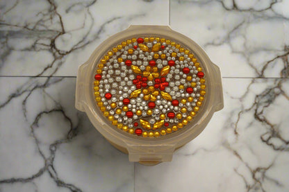 Diamond Art Custom Design Multi Purpose Divided Container Red Yellow Silver Clear Rhinestones