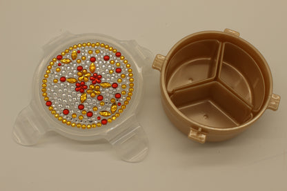 Diamond Art Custom Design Multi Purpose Divided Container Red Yellow Silver Clear Rhinestones
