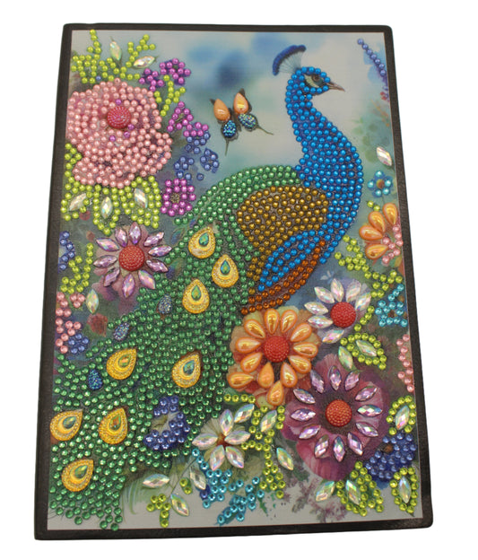 Diamond Art Journal With a Gorgeous Peacock and Multi Colored Flowers