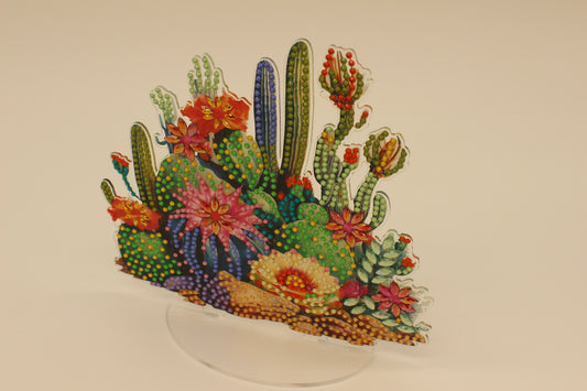 Multi Colored Hanging Diamond Art with Small Cactus and Flowers