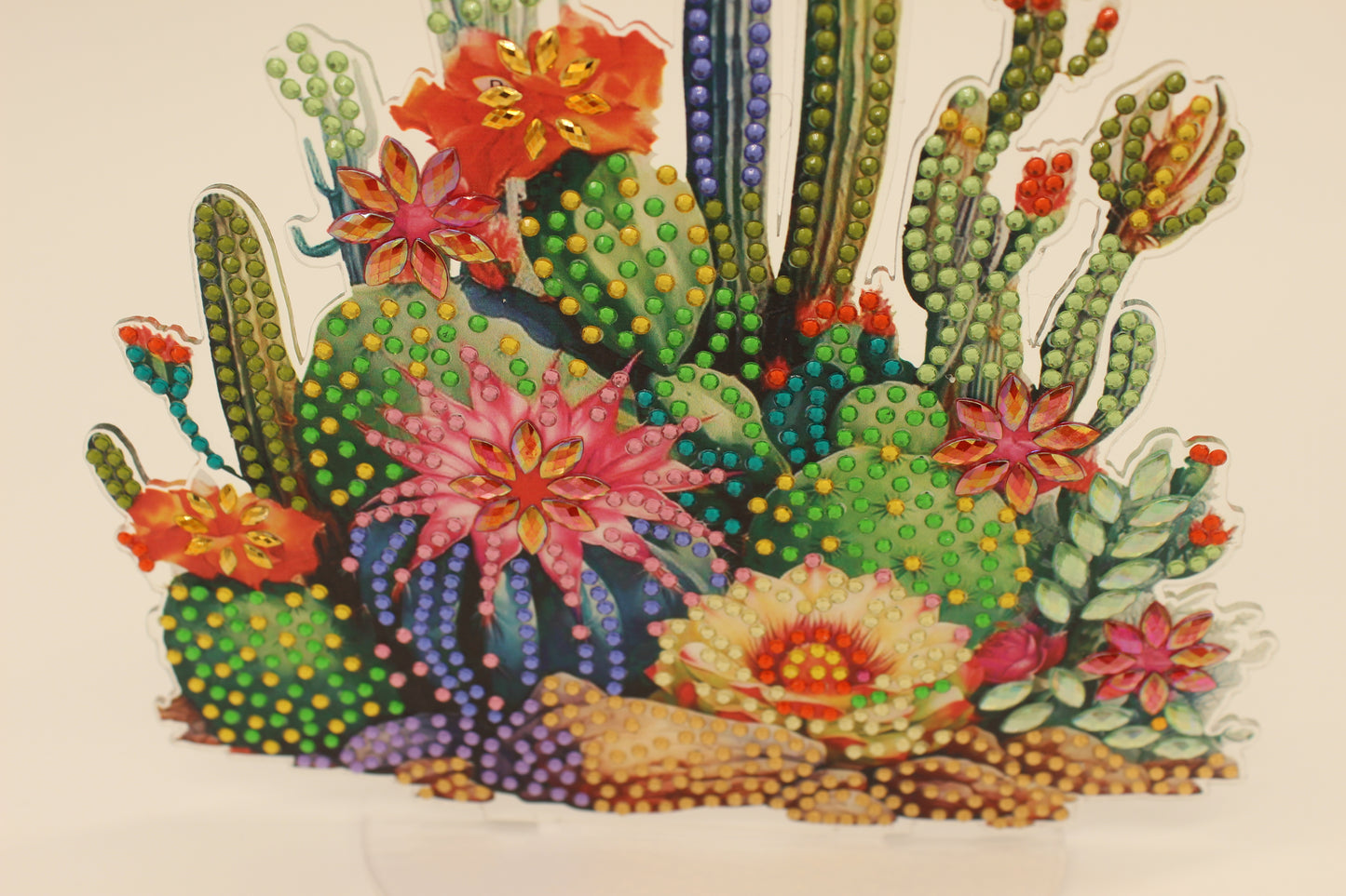Multi Colored Hanging Diamond Art with Small Cactus and Flowers