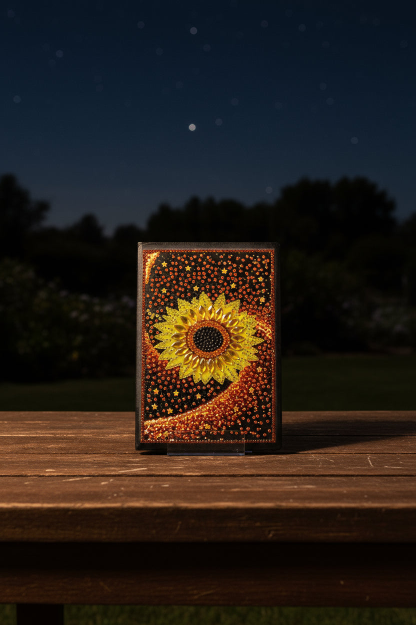 Diamond Art Journal With Gorgeous Sunflower on a Starry Night