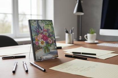 Diamond Art Journal with a Vase and Multiple Colorful Flowers