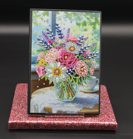Diamond Art Journal with a Vase and Multiple Colorful Flowers