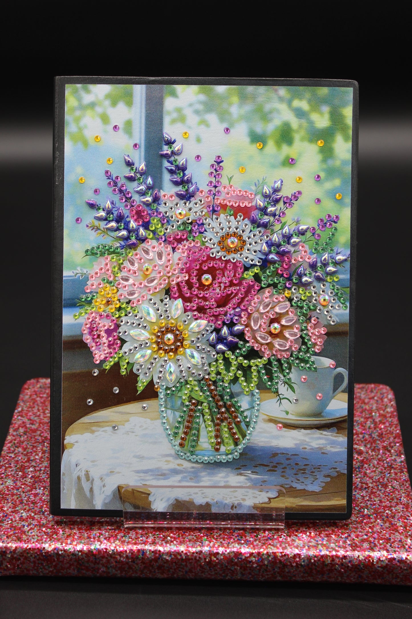 Diamond Art Journal with a Vase and Multiple Colorful Flowers