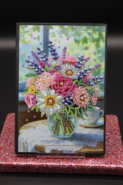 Diamond Art Journal with a Vase and Multiple Colorful Flowers