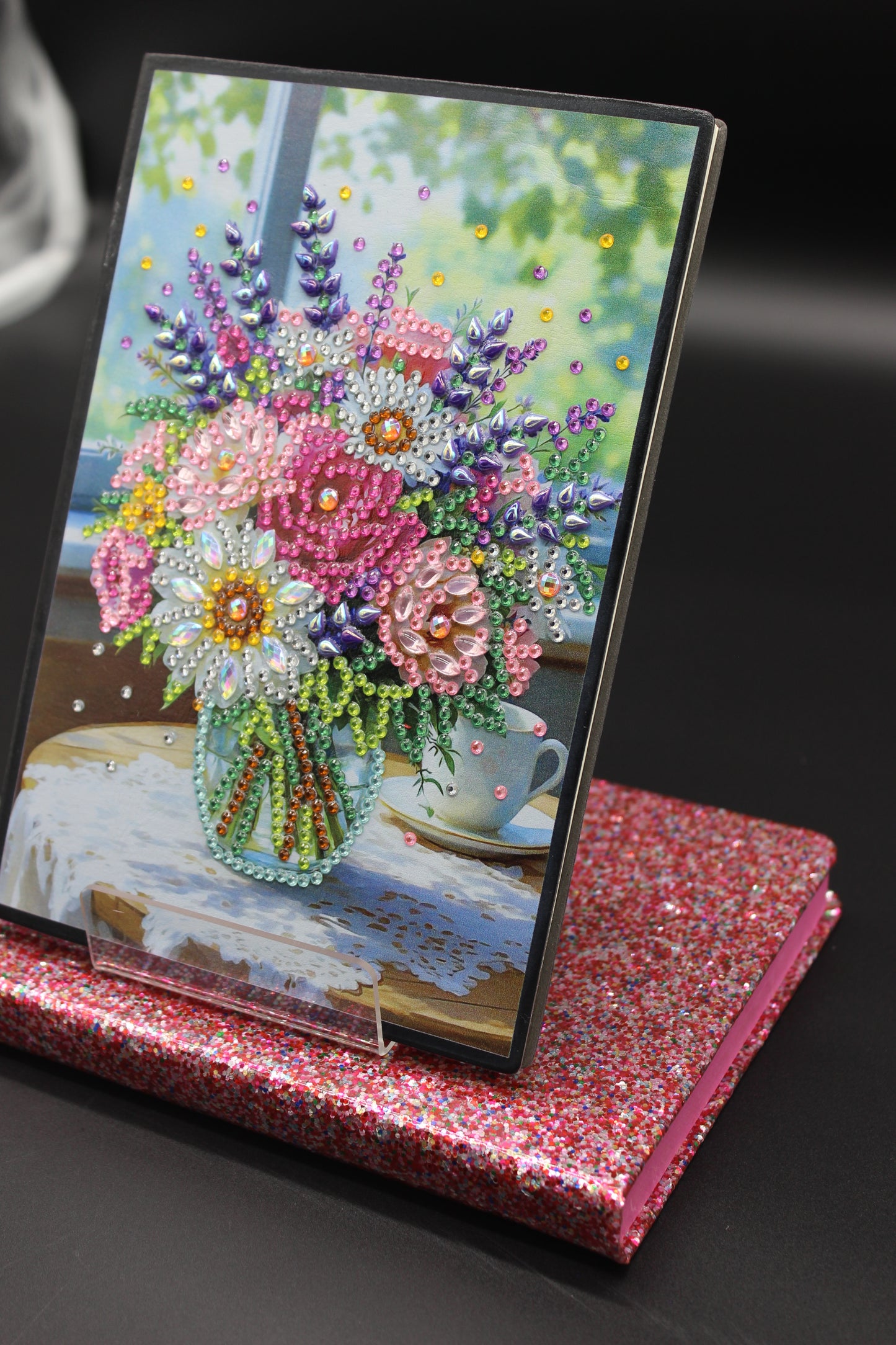 Diamond Art Journal with a Vase and Multiple Colorful Flowers