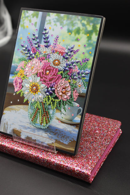 Diamond Art Journal with a Vase and Multiple Colorful Flowers