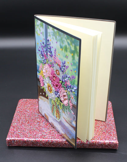 Diamond Art Journal with a Vase and Multiple Colorful Flowers