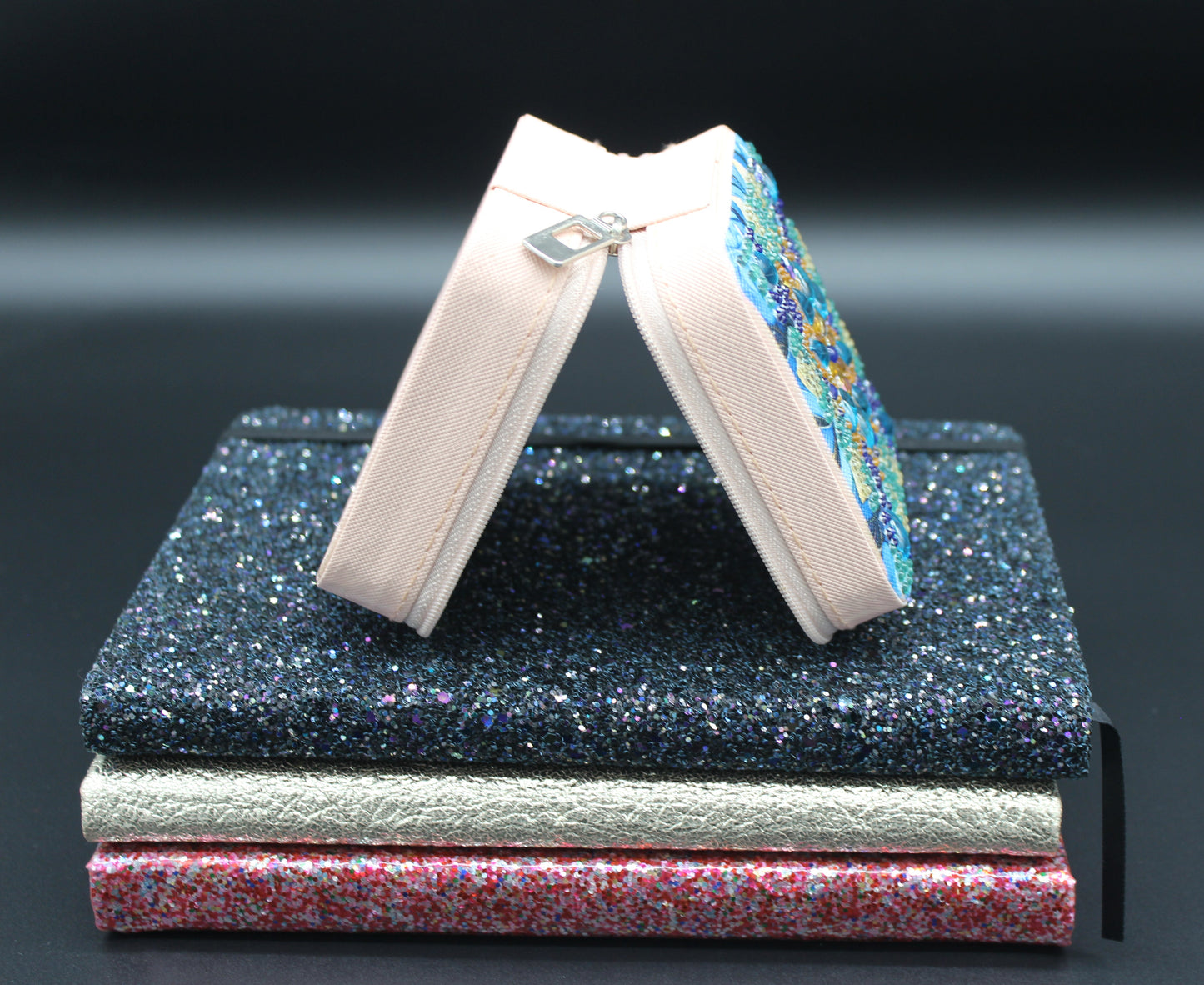 Portable Square Diamond Art Flowerly Jewelry Storage Box with Blue, Clear, and Yellow Gems