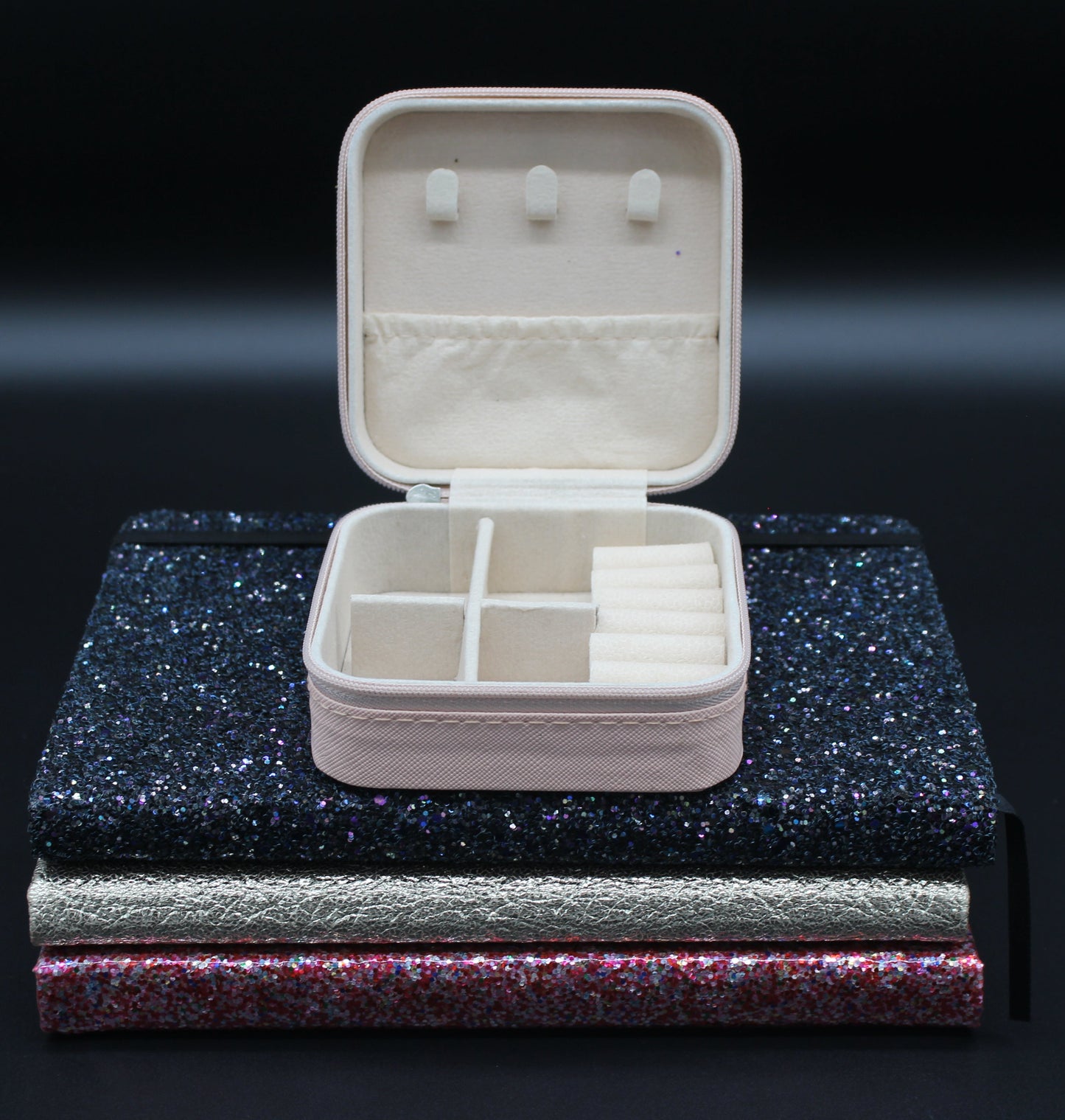 Portable Square Diamond Art Flowerly Jewelry Storage Box with Blue, Clear, and Yellow Gems