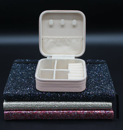 Portable Square Diamond Art Flowerly Jewelry Storage Box with Blue, Clear, and Yellow Gems